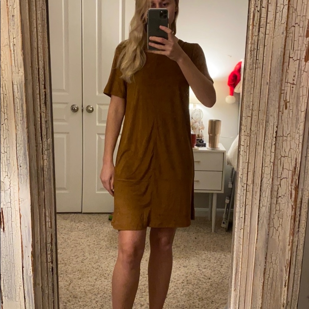Brown velvet shift dress